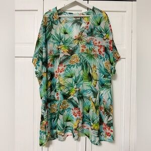 Show Me Your Mumu Tropical Birds Hawaii Sheer Blouse Dress Coverup Beach Medium